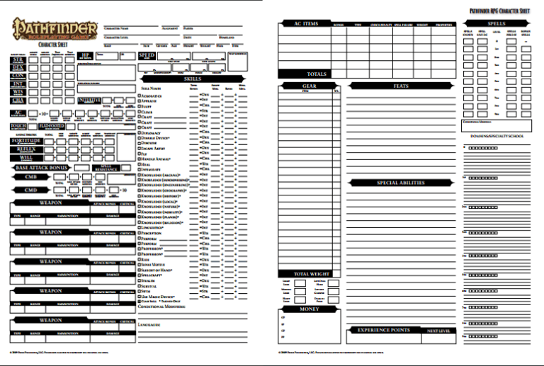 Pathfinder character sheet - Pathfinder Character Sheet Editable ...